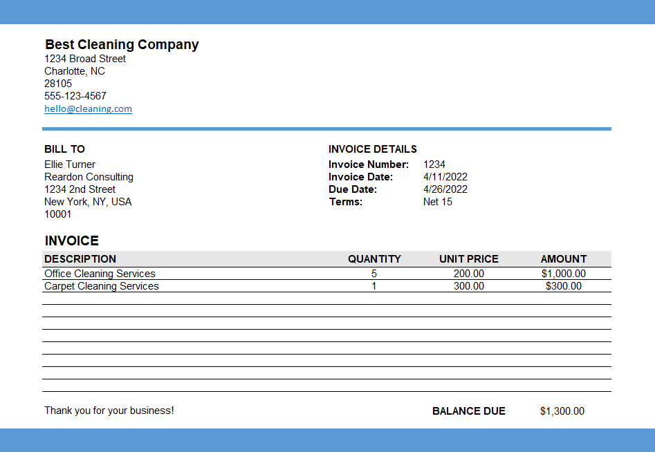 Janitorial and Commercial Cleaning Invoice Template altLINE