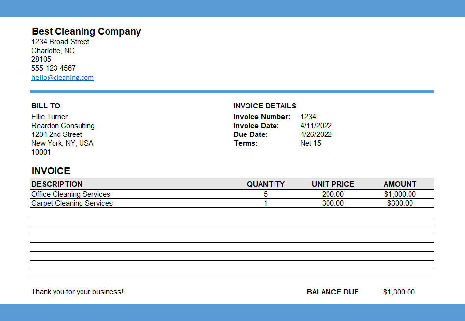 Janitorial And Commercial Cleaning Invoice Template AltLINE