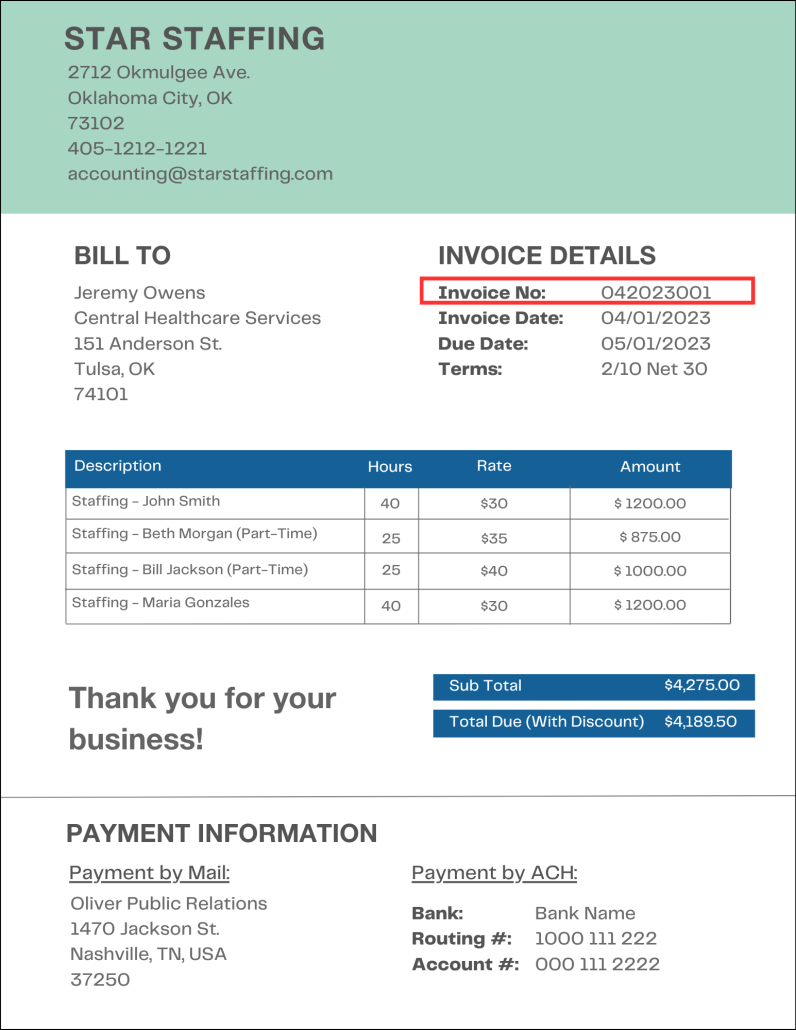 invoice example with invoice number