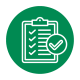 green circle with white icon representing a customer vetting process