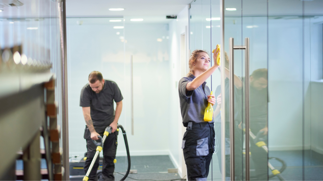 people cleaning commercial building