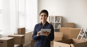 Businesswoman checking inventory