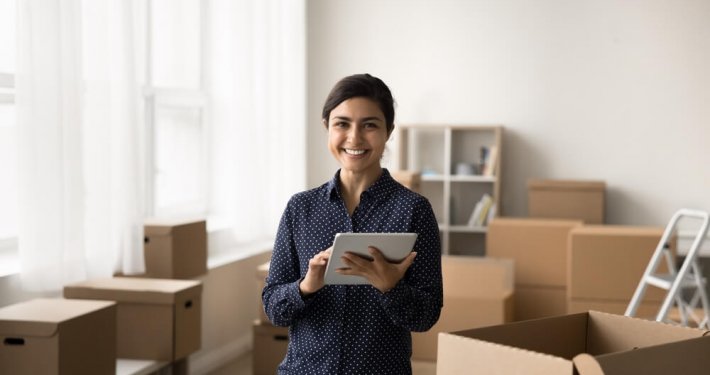 Businesswoman checking inventory
