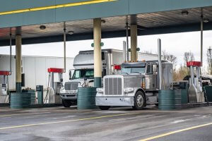 Truck at Gas Station Pumping Diesel Fuel
